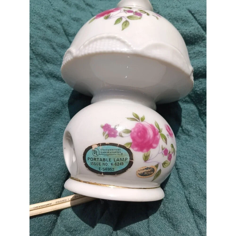 Vtg Porcelain White Pink Floral Mini Hurricane Lamp Japan Rewired Working